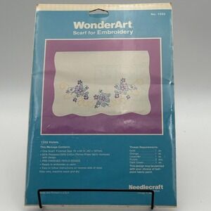 WonderArt Scarf for Embroidery 1333 Violets Stamped Vintage Needlecraft Kit